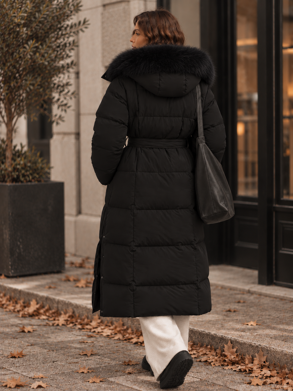 Elara Langer Puffer-Mantel mit Gürtel