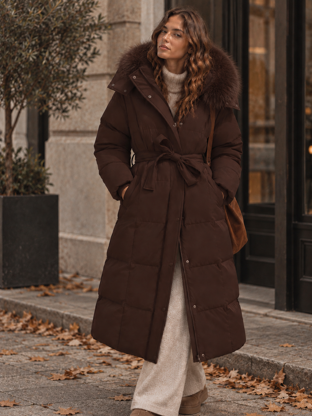 Elara Langer Puffer-Mantel mit Gürtel