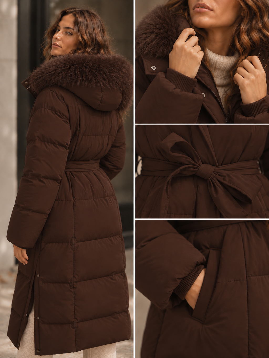 Elara Langer Puffer-Mantel mit Gürtel