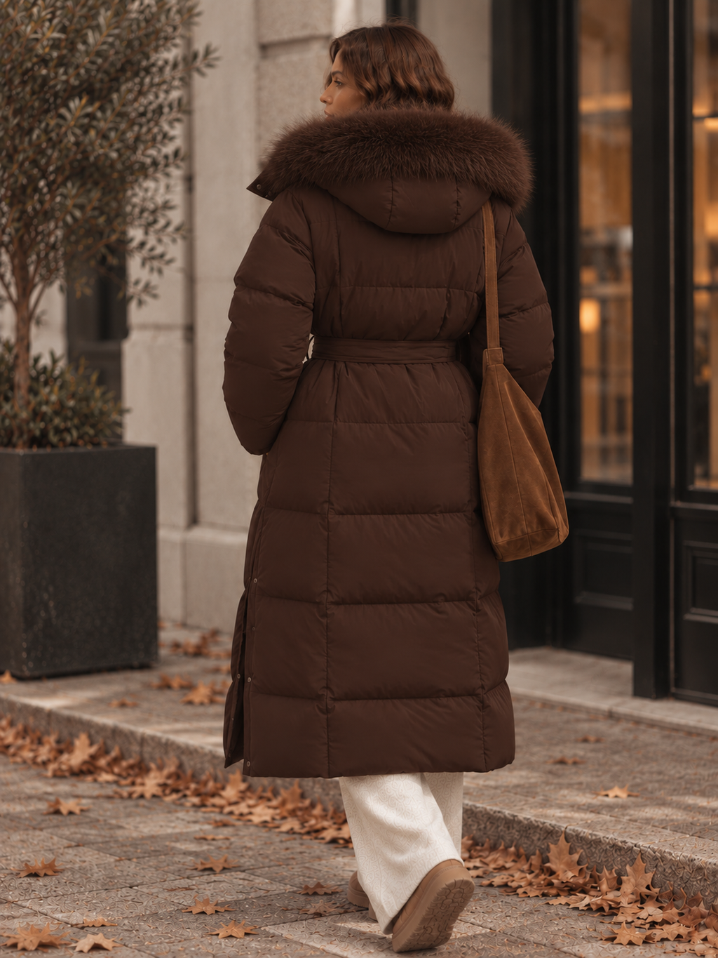 Elara Langer Puffer-Mantel mit Gürtel