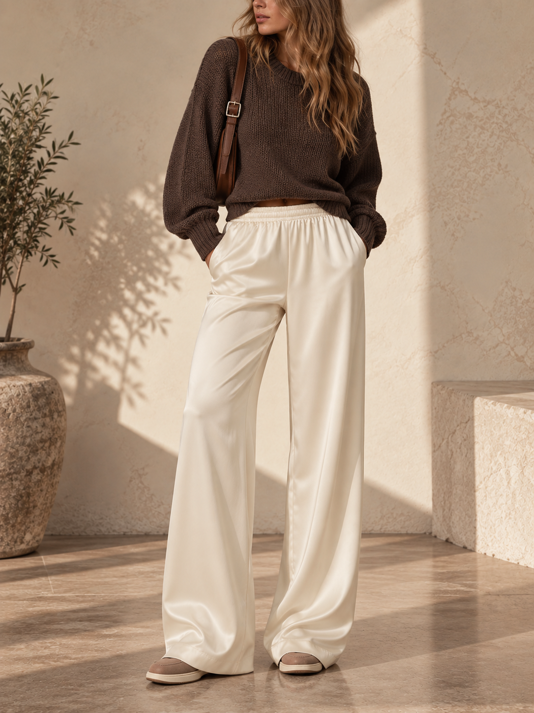 Arona Satin-Hose mit weitem Bein