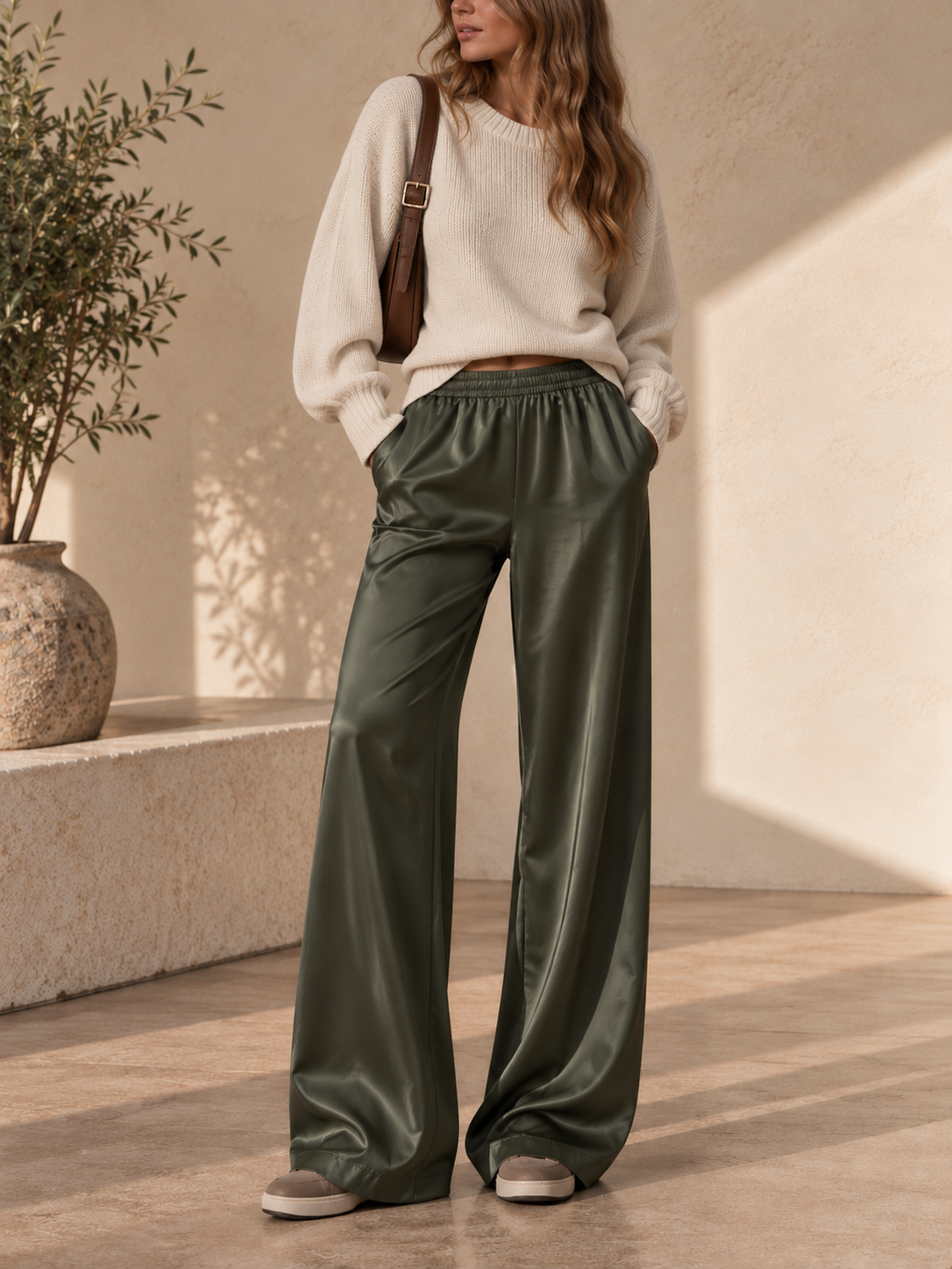 Arona Satin-Hose mit weitem Bein