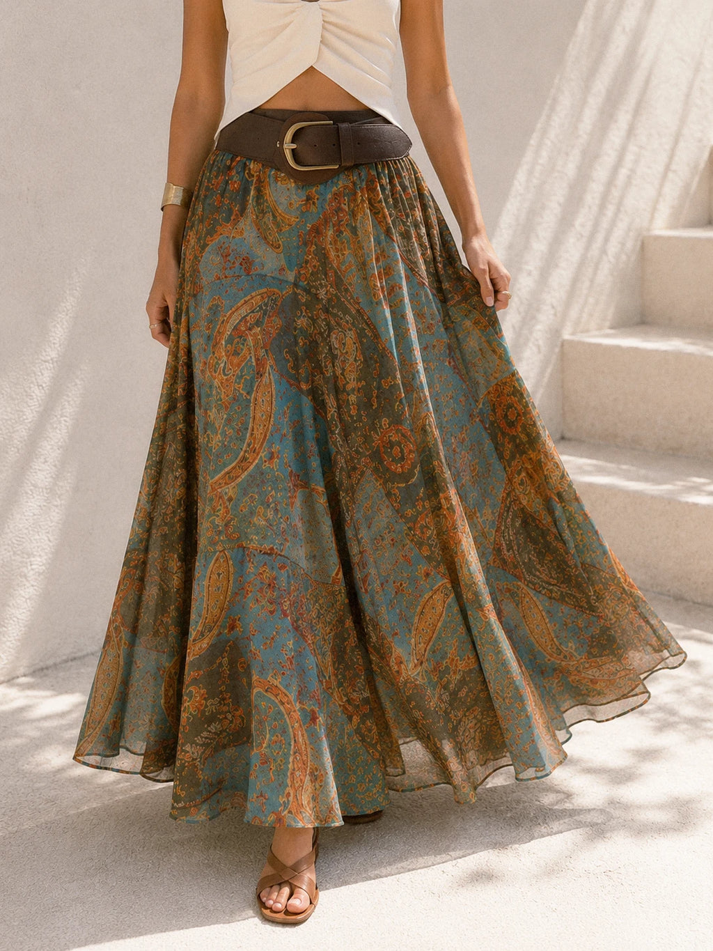 Valencia Paisley Skirt with Belt