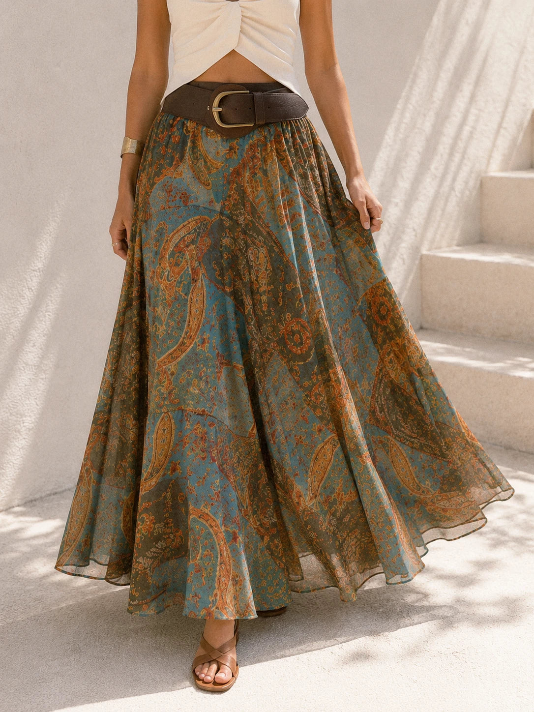 Valencia Paisley Skirt with Belt